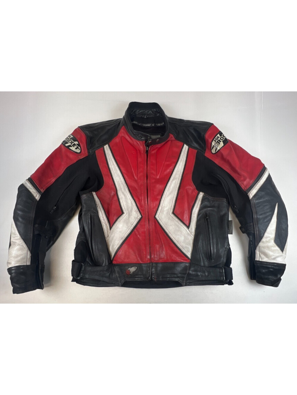 Vintage Joe Rocket Leather Motorcycle Jacket Red Black White Men's Size 48
